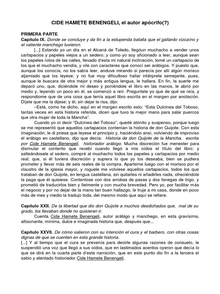 Cide Hamete Benengeli | PDF | Don Quijote | Don Quijote Personajes