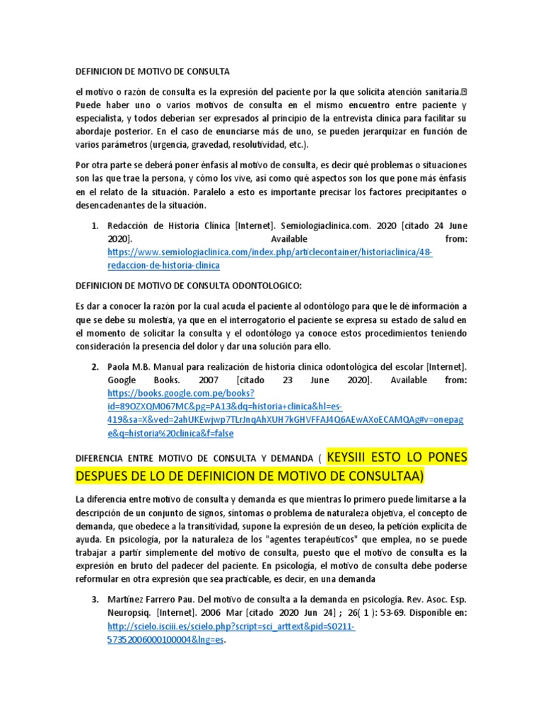 Definicion de Motivo de Consulta y Diferencia | PDF | Ciencias de la ...