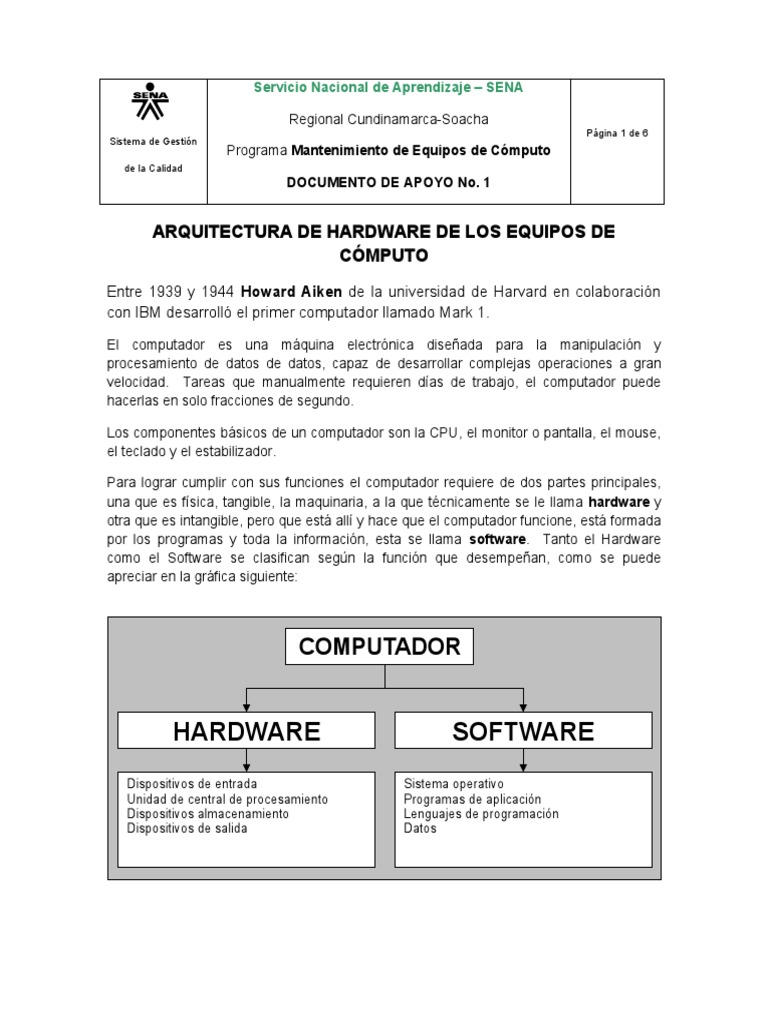 Arquitectura de Hardware en Computadoras | PDF | Hardware de la ...