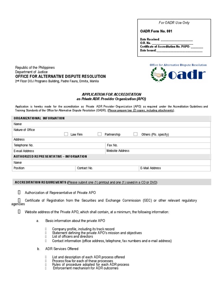 Application for Private ADR Provider Accreditation | PDF | Alternative ...