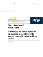 Protocolo de Transporte en Aplicación de Aislamiento Social para El Proyecto Mina Justa