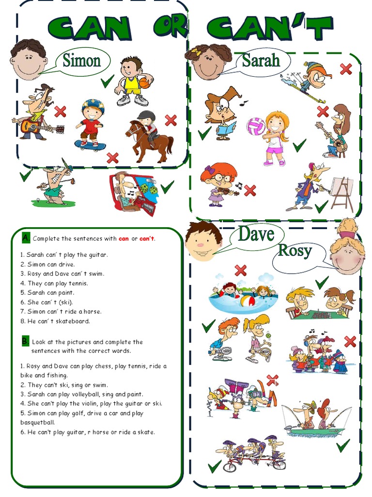 Can and Can't Abilities Worksheet | PDF | Sports