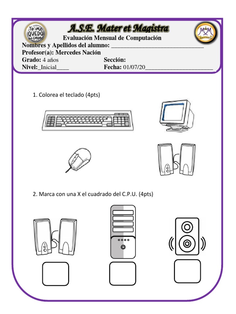 Examen Computación - inicial 4 años | PDF