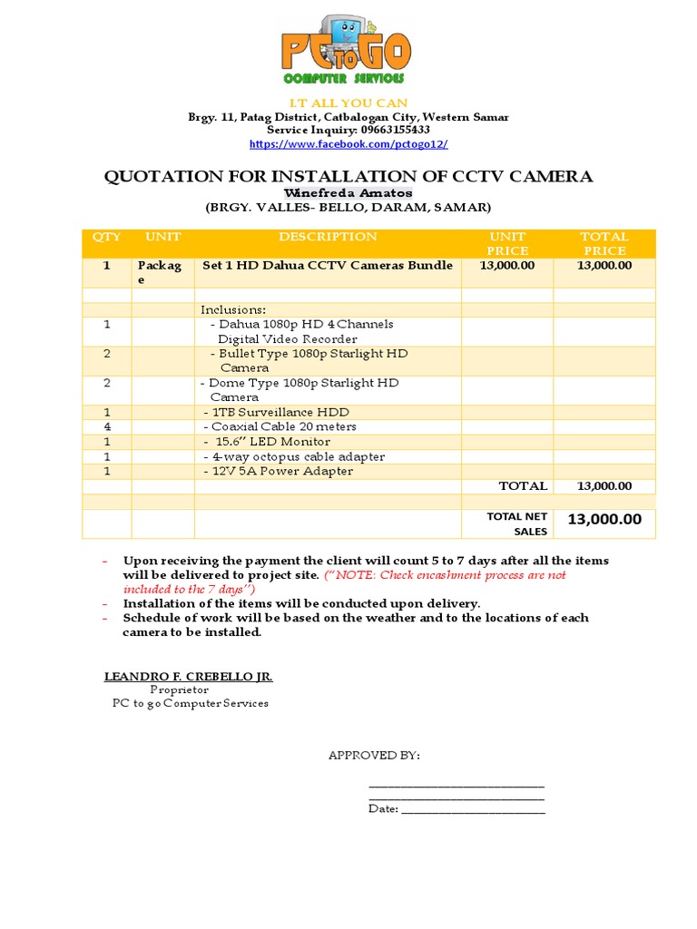 CCTV Installation Quotation Sample | PDF