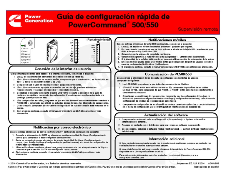 Guía rápida PowerCommand 500/550 | PDF | Tecnología móvil ...