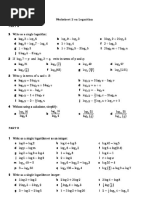 Worksheet 2 On Logarithm Part A