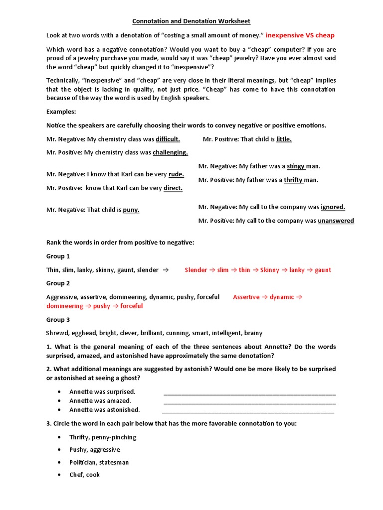 Connotation and Denotation Worksheet  PDF  Justice  Crime Regarding Denotation And Connotation Worksheet