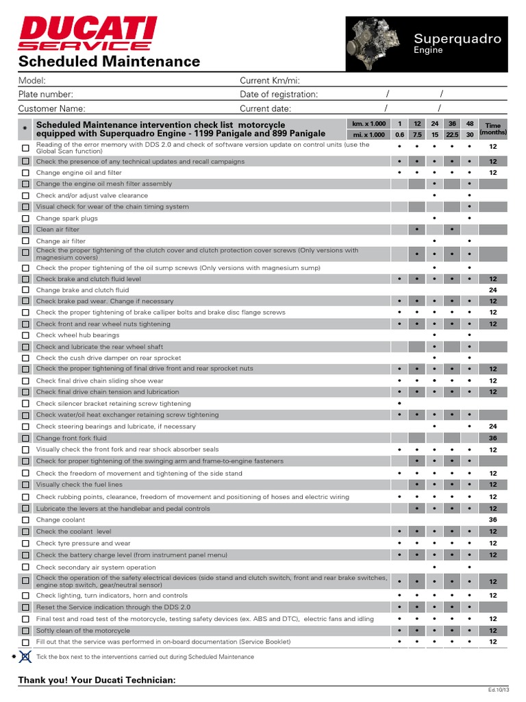 Ducati Maintenance Checklist | PDF | Clutch | Wheeled Vehicles