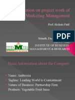 Presentation On Project Work of Marketing Management: Prof:Akshata Patil