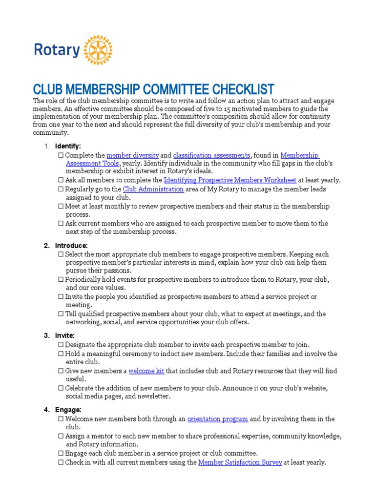 Club Membership Committee Checklist | PDF | Mentorship | Psychological ...