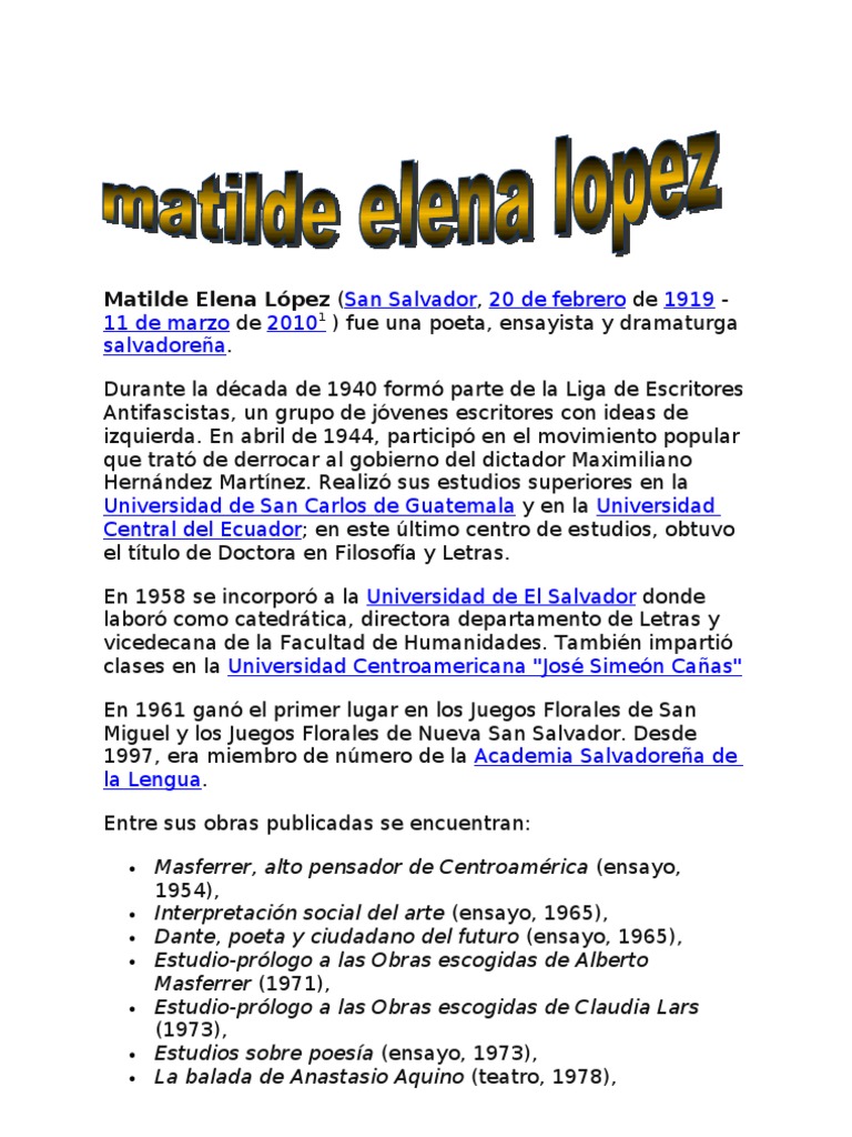 Biografía de Matilde Elena López | PDF | Poesía
