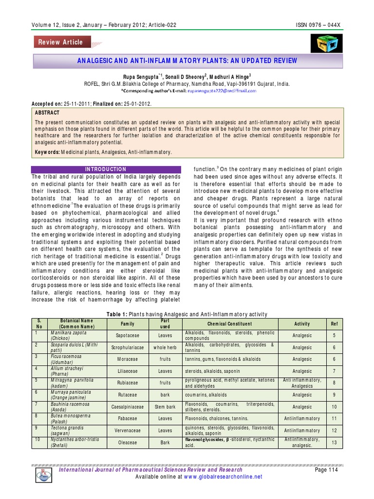 Analgesic & Anti-Inflammatory Plants Review | PDF | Flavonoid | Anti ...