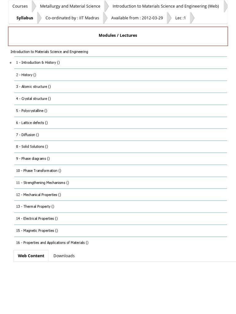 NPTEL Metallurgy and Material Science Introduction To Materials Science and Engineering PDF