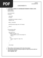 Assignment 1: 1. Convert String To Interger Without Using Atoi Function