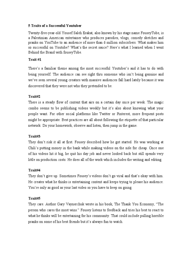 5 Traits of A Successful Youtuber PDF Pew Die Pie You Tube