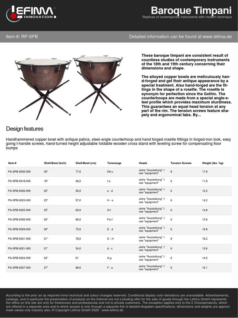 Lefima Baroque Timpani PDF Business
