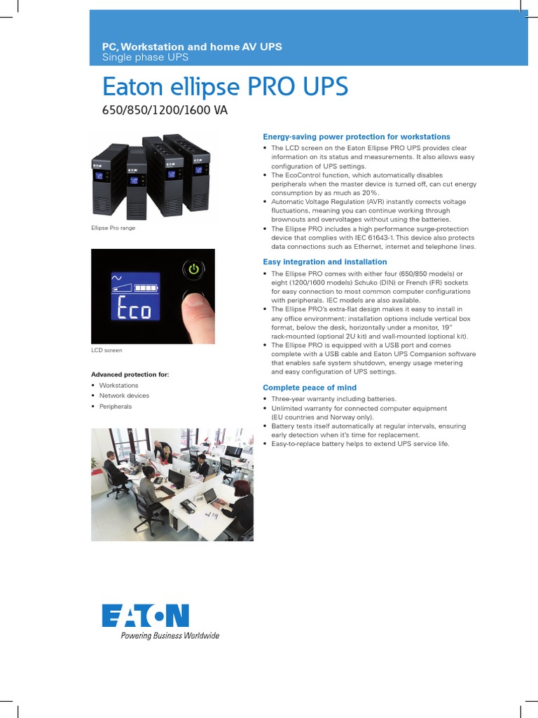 Eaton Ellipse PRO UPS - 650-800-1200-1600 VA - Datasheet | PDF | Ac ...