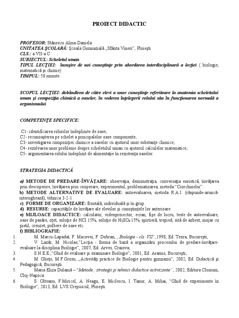 Proiect Didactic | PDF