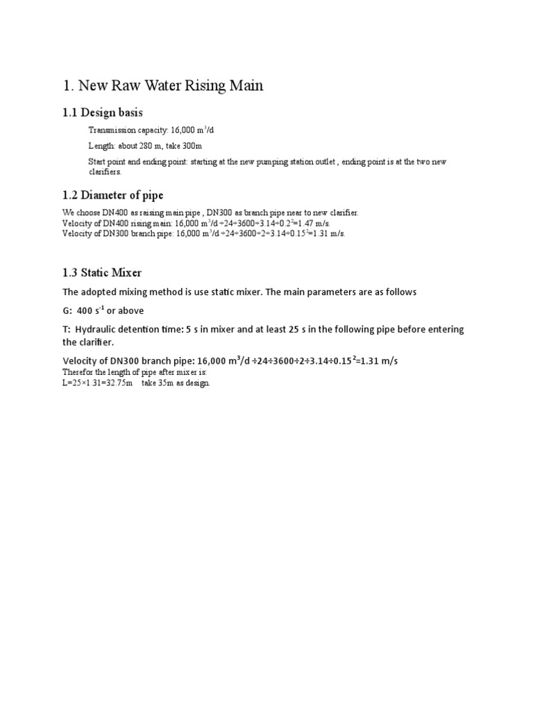 Raw Water Rising Main Design Overview | PDF | Hydraulic Engineering ...