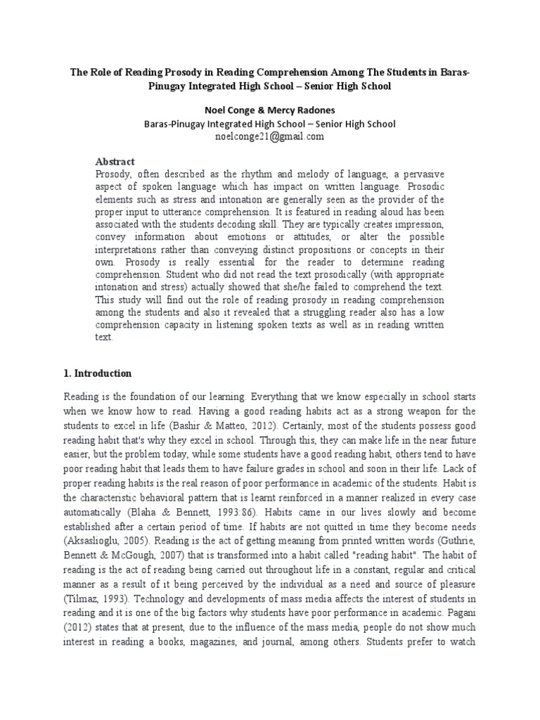 Role of Prosody in Student Comprehension | PDF | Reading Comprehension ...