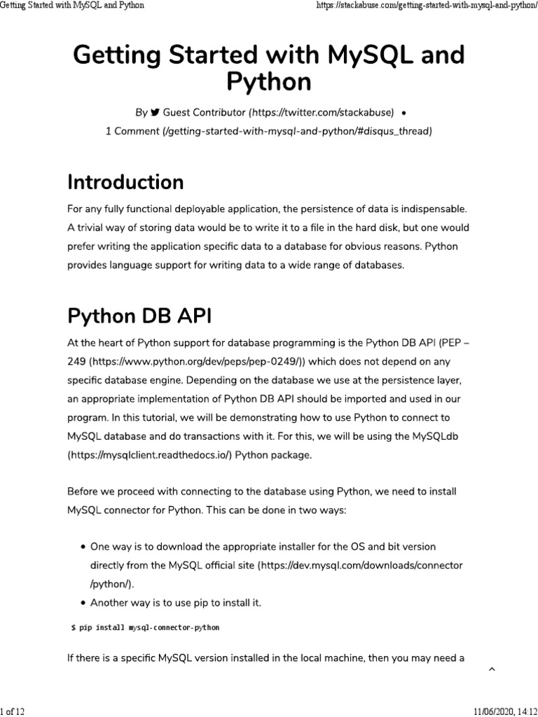 Getting Started With MySQL and Python PDF | PDF | My Sql | Information ...