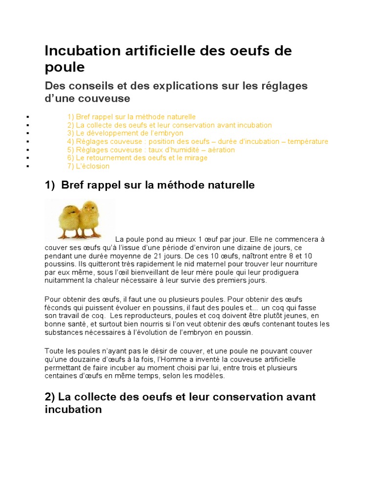 Comment Faire Baisser Le Taux D humidité Dans Une Couveuse Incubation Artificielle Des Oeufs de Poule | PDF | Poulet | La nature
