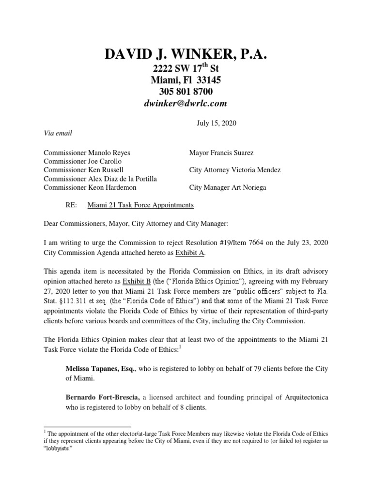 Miami 21 Task Force Ethics Concerns | PDF | Conflict Of Interest ...