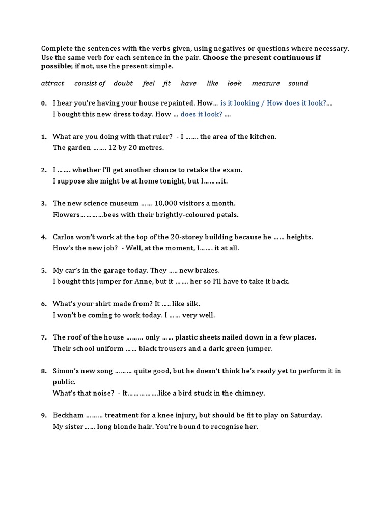 Present Simple vs Continuous Exercises | PDF | Language Arts ...