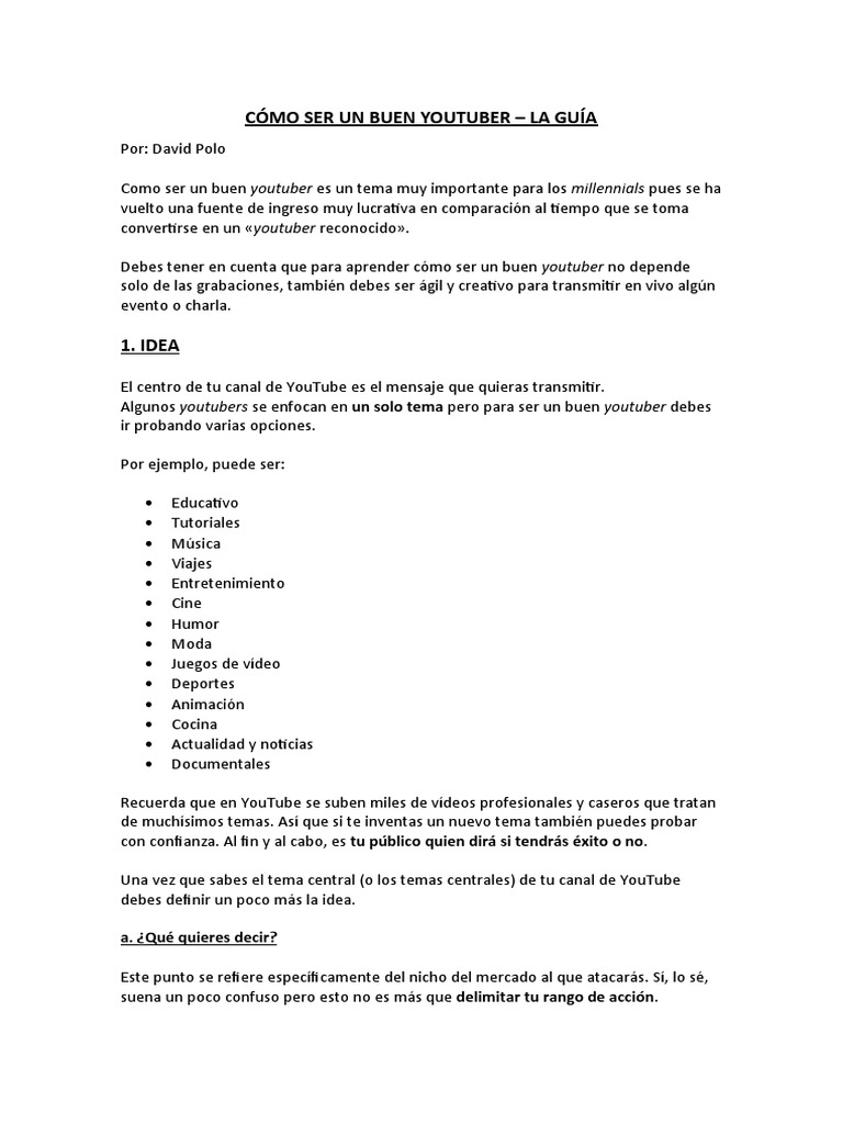 Guía para ser un buen youtuber | PDF | Youtube | Vídeo