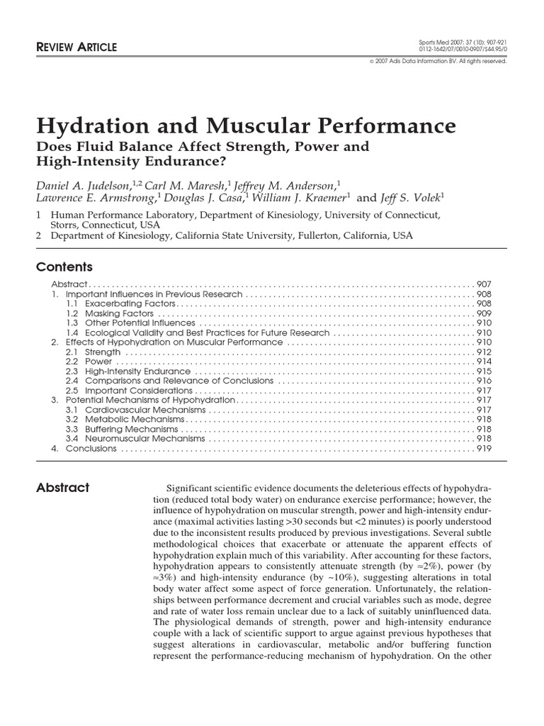 Hydration and Muscular Performance | PDF | Dehydration | Muscle