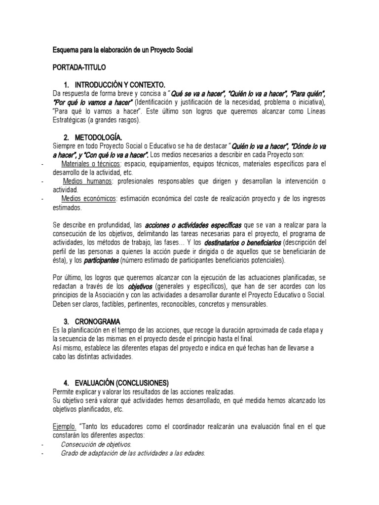 Esquema para La Elaboración de Proyecto Social | PDF | Evaluación ...