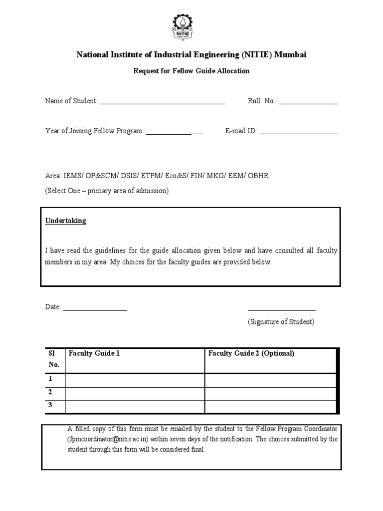 NITIE Fellow Guide Allocation Form | PDF | Career & Growth | Business