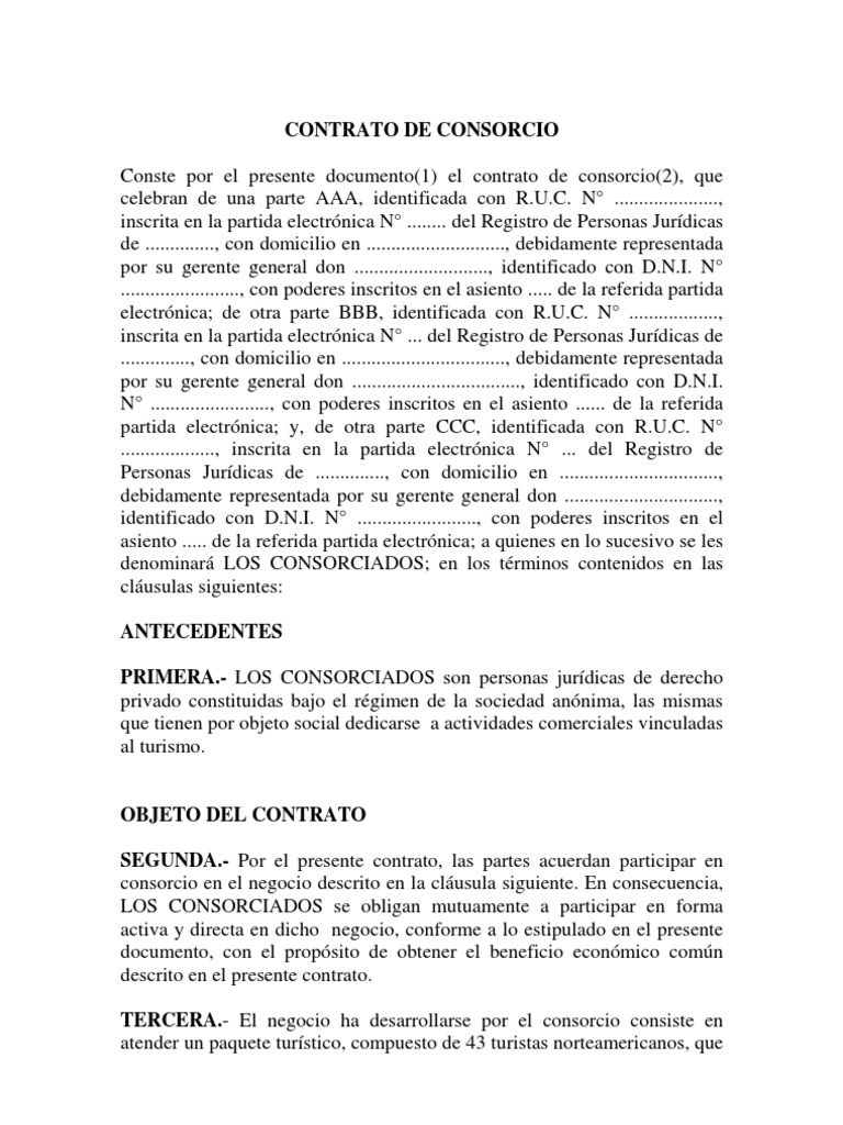 Modelo de Contrato de Consorcio