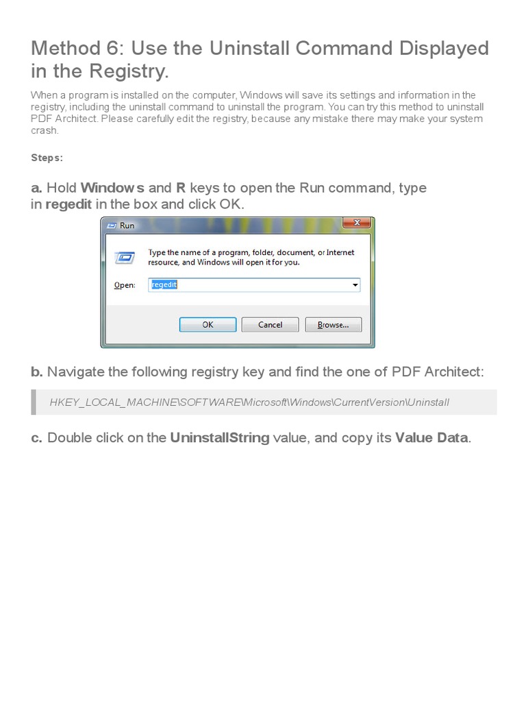 Uninstall PDF Architect 9 via Registry | PDF | Business | Computers