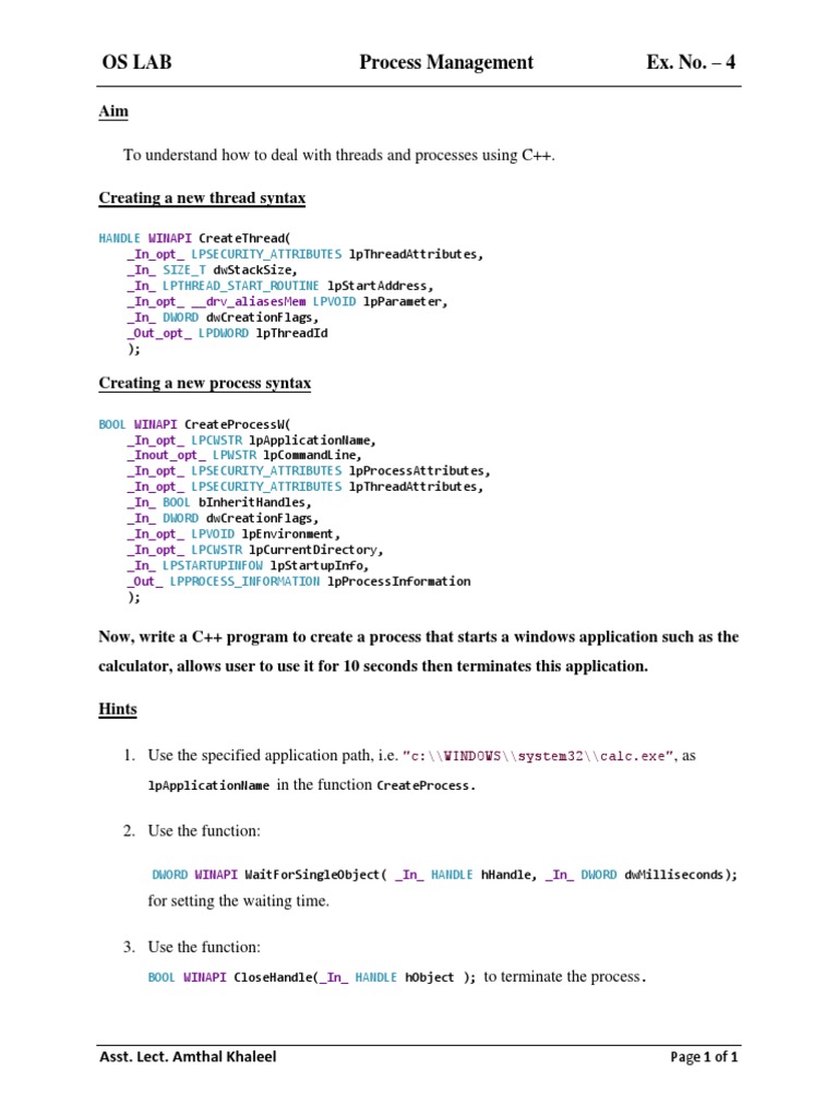 Os Lab Process Management Ex. No. - 4: To Understand How To Deal With ...