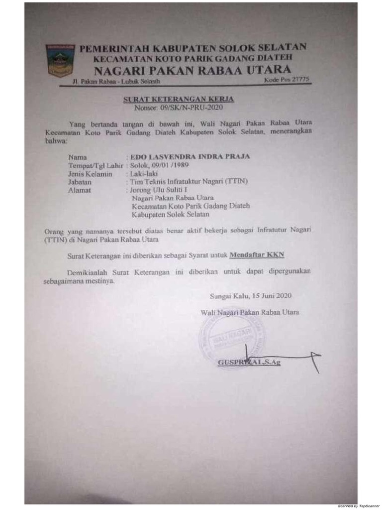 SRT Keterangan Kerja | PDF