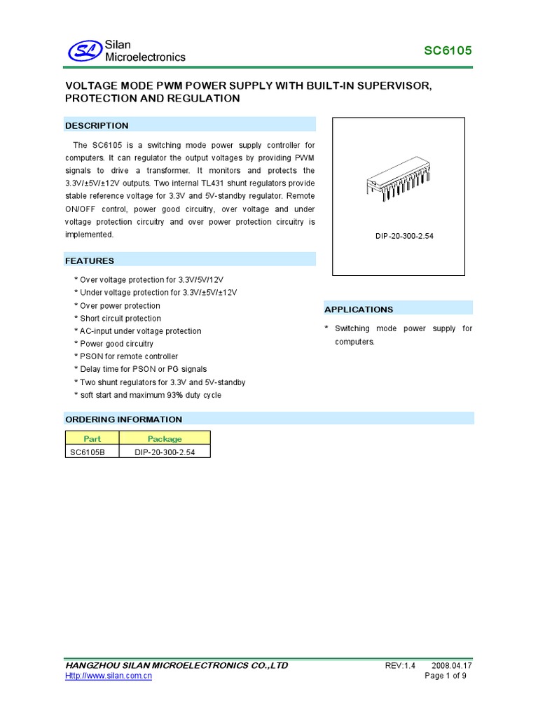 Datasheet Sc6105-Voltage Mode PWM Power Supply | PDF | Power Supply ...