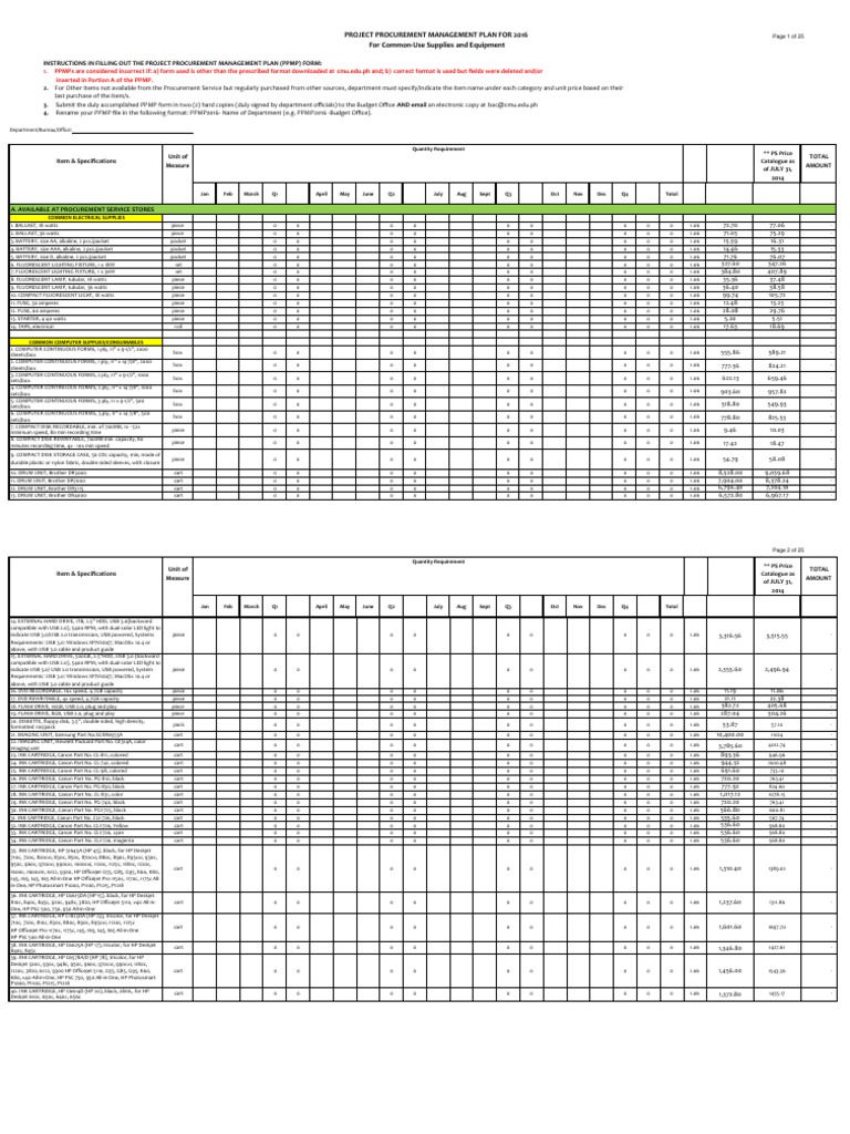 2016 Project Procurement Management Plan | PDF | Hard Disk Drive | Usb