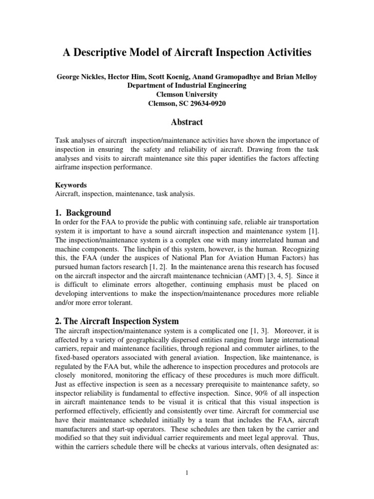 A Descriptive Model of Aircraft Inspection Activities PDF Federal