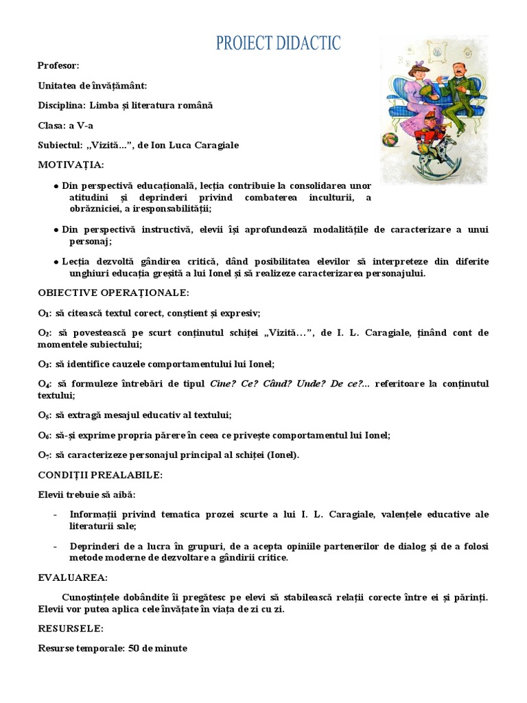 Proiect ERR Vizita - de - I.l.caragiale | PDF