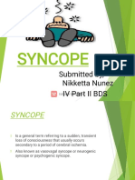 Syncope: Submitted By, Nikketta Nunez Iv Part Ii Bds