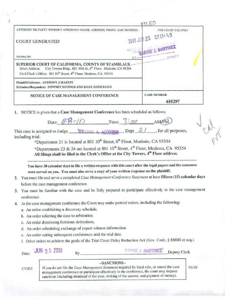 Notice of CMC For 11-08-10 Conformed | PDF