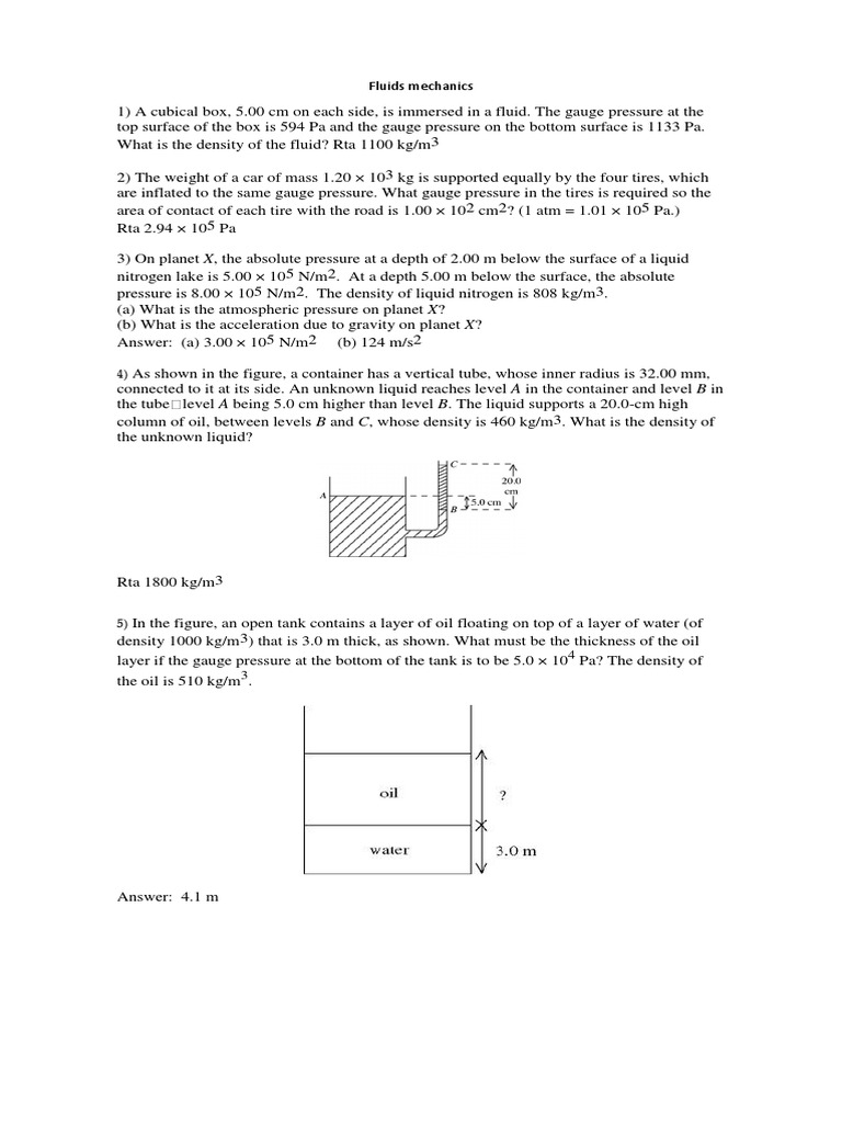Fluids mechanics problems and solutions | PDF