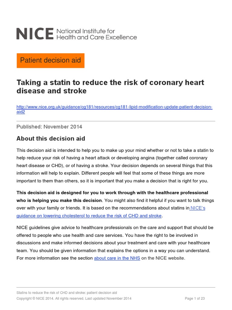 Patient Decision Aid PDF 243780159 PDF PDF Statin Coronary Artery
