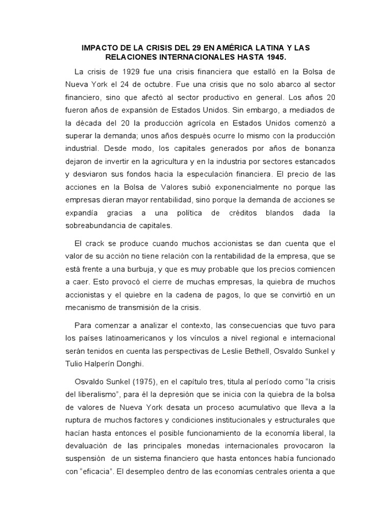 Crisis del 29: Impacto en América Latina | PDF | Gran depresion ...