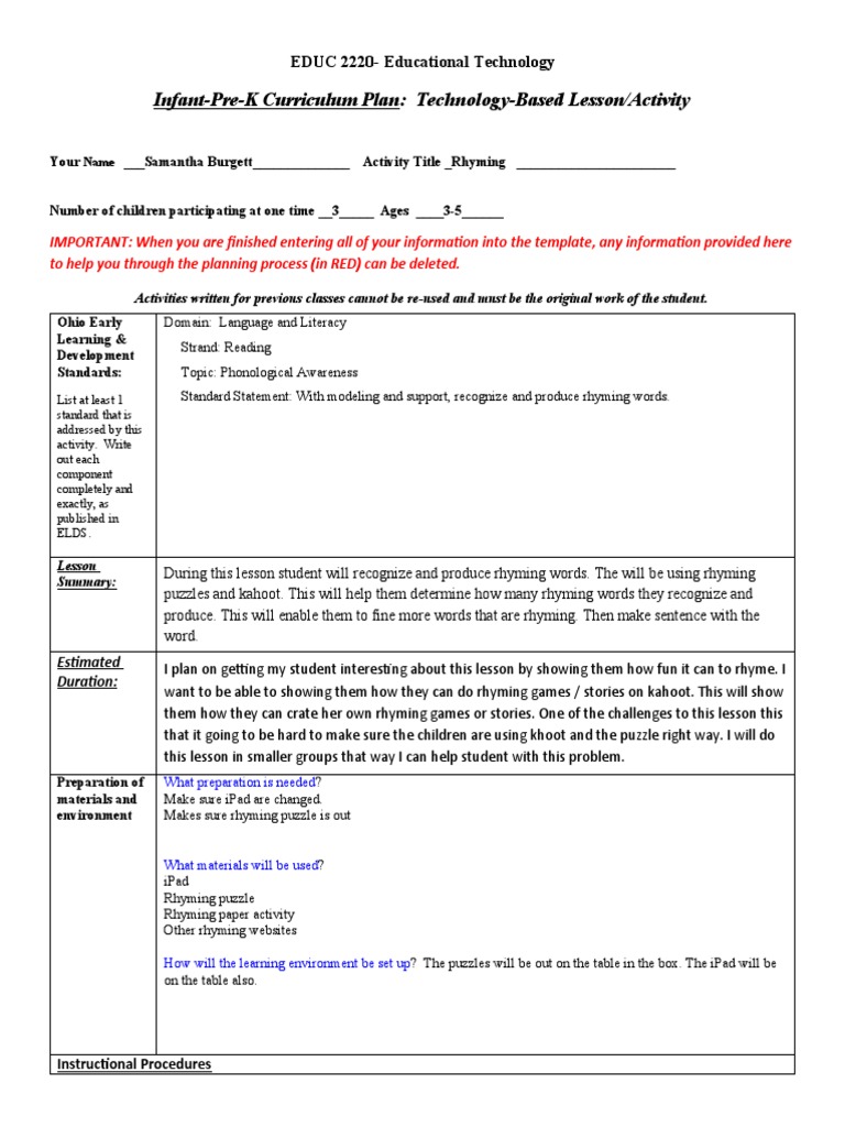 Ed Tech Ecde Activity Plan 1 Docx Differentiated Instruction Applied Psychology