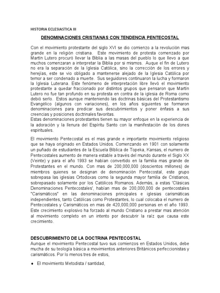 Historia del Movimiento Neo Pentecostal | PDF | Pentecostalismo ...