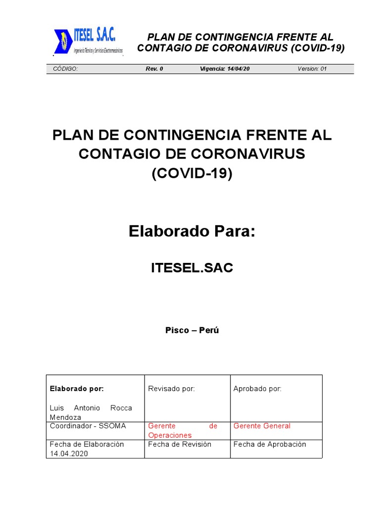 Plan de Contingencia COVID-19 ITESEL | PDF | Microorganismo | Lavado de ...