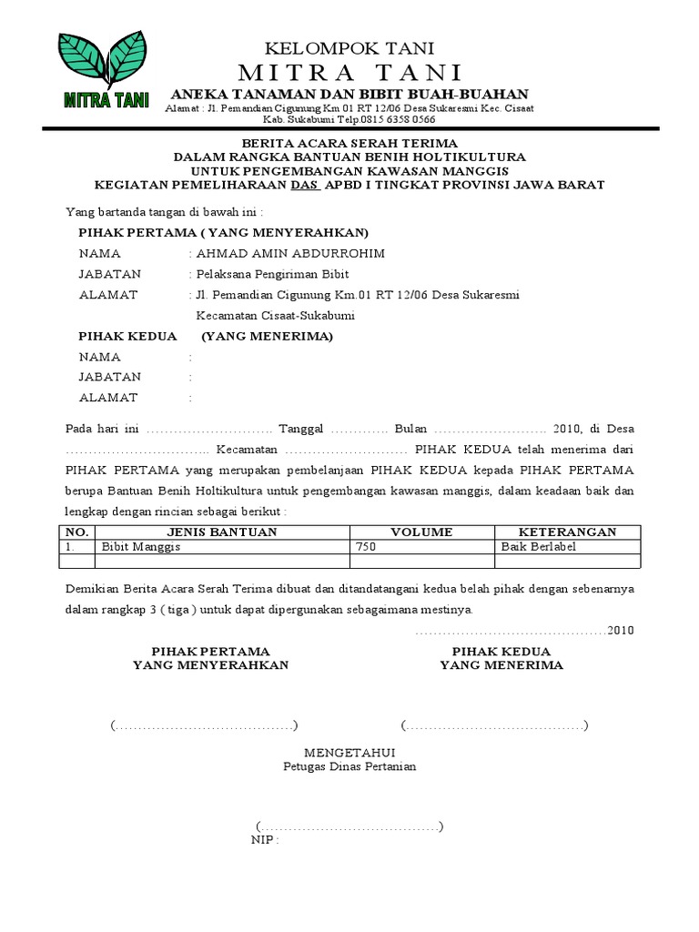 Berita Acara Serah Terima
