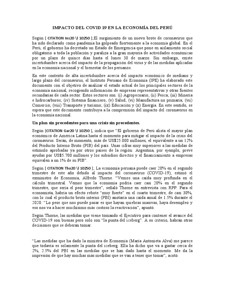 Impacto Del Covid 19 en La Economía Del Perú | PDF | Perú | Producto ...